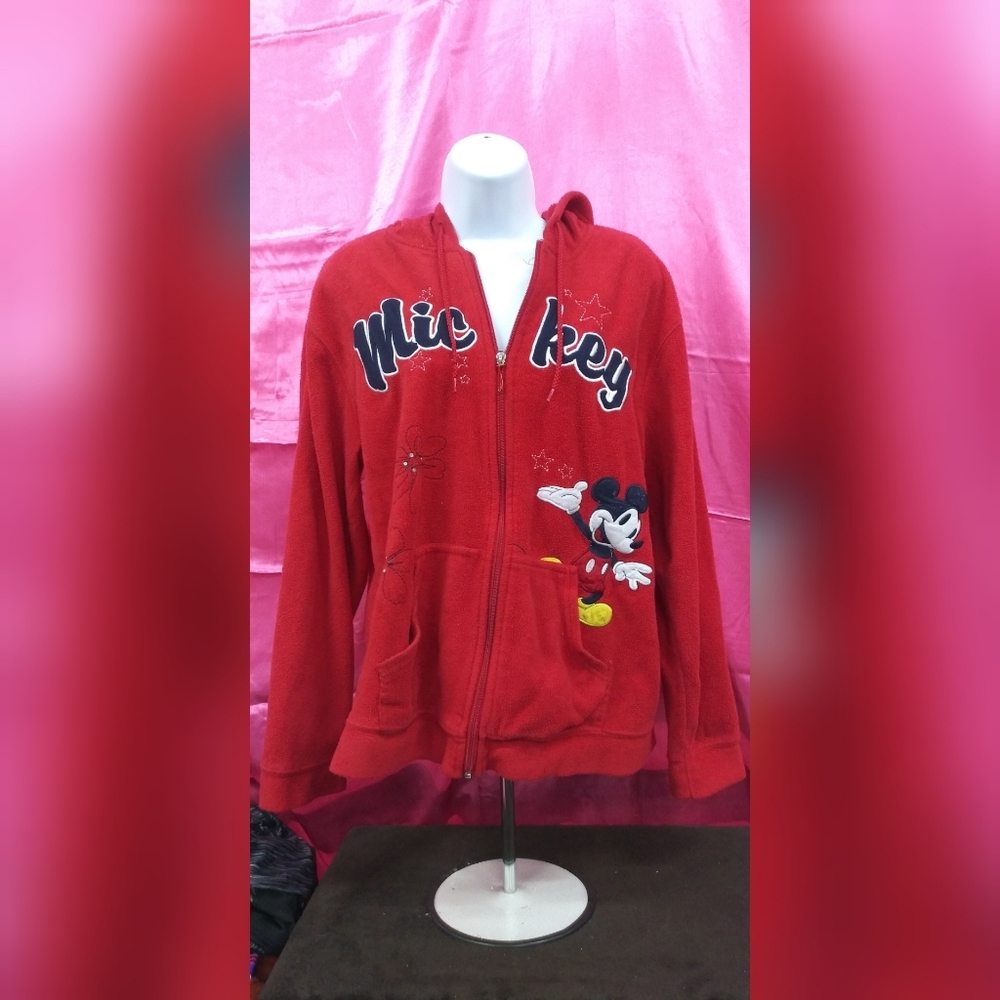 Red Mickey Zip Up Hooded Sweater